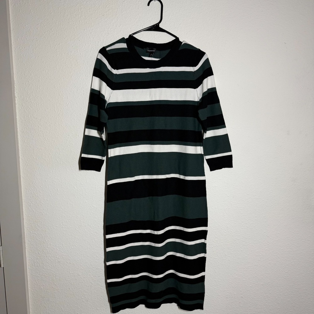 Torrid Midi Sweater Dress Womens 00‎ Multicolor Striped Tight Knit Ribbed Winter